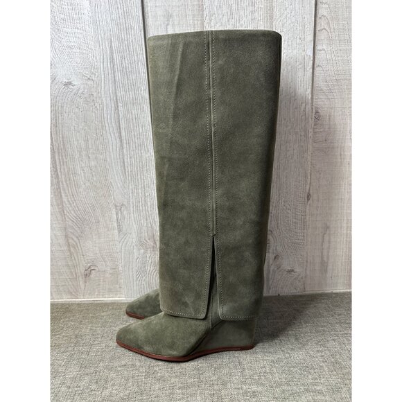 Vince Camuto VC Tibani Forrest Green Womens Sz 8.5 Suede Knee High Wedge Boots - Picture 4 of 12